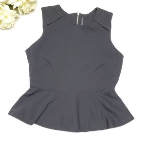 W118 Walker Baker Top Black Size L Short Sleeve Peplum Tank zip up back